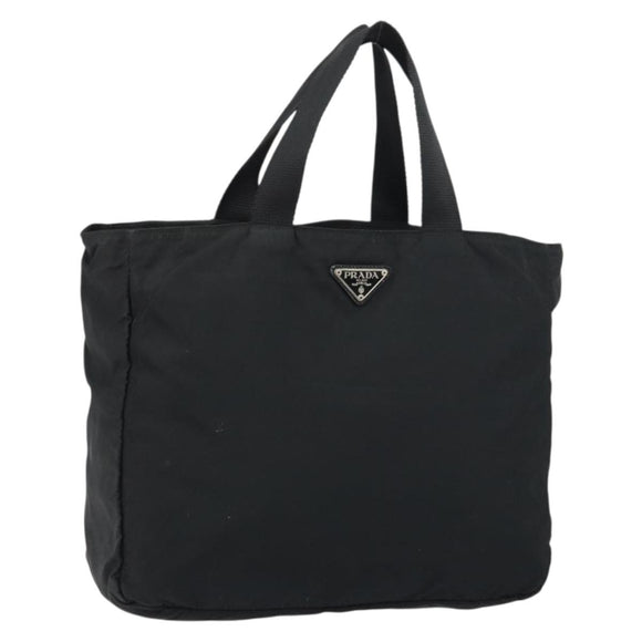 PRADA Tote Bag Nylon Black Silver Auth 158528
