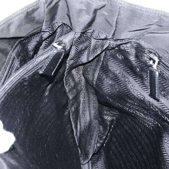 PRADA Tote Bag Nylon Black Silver Auth 158528