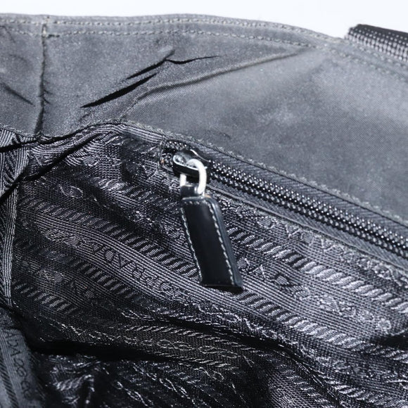 PRADA Tote Bag Nylon Black Silver Auth 158528