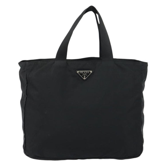 PRADA Tote Bag Nylon Black Silver Auth 158528