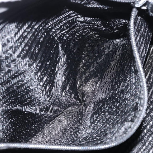 PRADA Tote Bag Nylon Black Silver Auth 158528