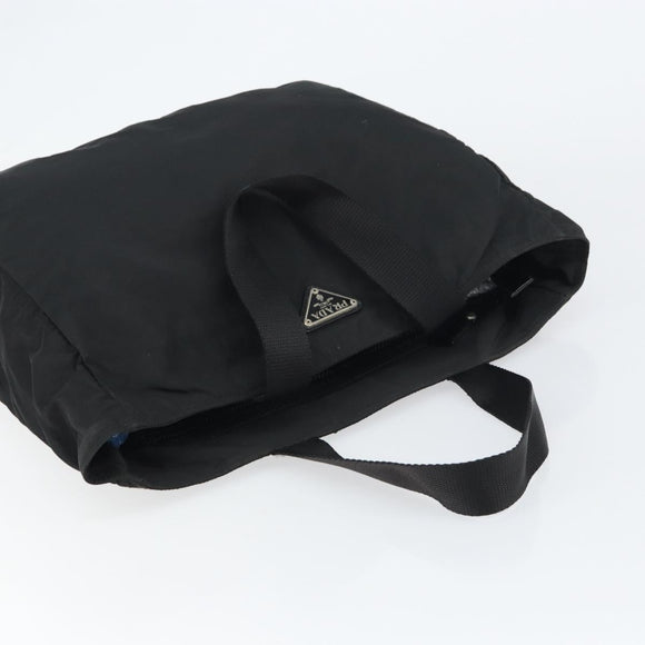 PRADA Tote Bag Nylon Black Silver Auth 158528