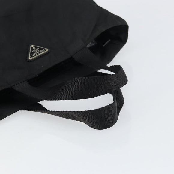 PRADA Tote Bag Nylon Black Silver Auth 158528