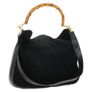 GUCCI Bamboo Hand Bag Suede 2way Black Gold 001 2404 1638 Auth 158529-1