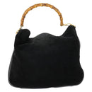 GUCCI Bamboo Hand Bag Suede 2way Black Gold 001 2404 1638 Auth 158529-13