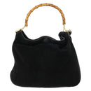 GUCCI Bamboo Hand Bag Suede 2way Black Gold 001 2404 1638 Auth 158529-2