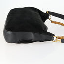 GUCCI Bamboo Hand Bag Suede 2way Black Gold 001 2404 1638 Auth 158529-3