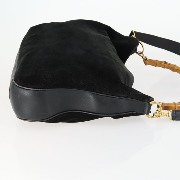 GUCCI Bamboo Hand Bag Suede 2way Black Gold 001 2404 1638 Auth 158529