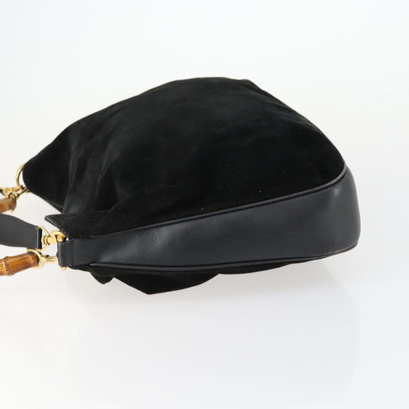 GUCCI Bamboo Hand Bag Suede 2way Black Gold 001 2404 1638 Auth 158529