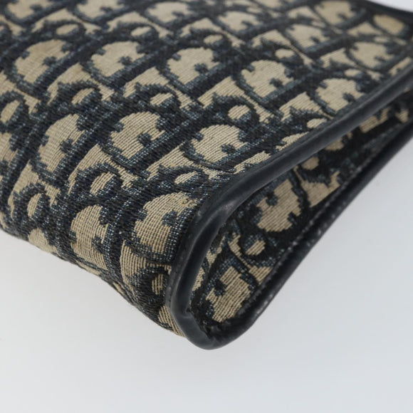 Christian Dior Trotter Canvas Clutch Bag Navy Gold Auth 158531