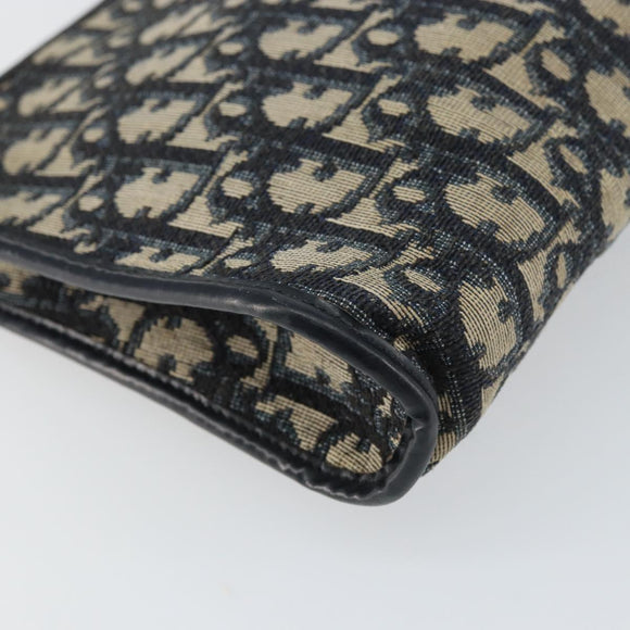 Christian Dior Trotter Canvas Clutch Bag Navy Gold Auth 158531