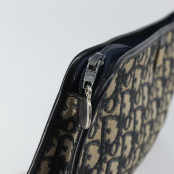 Christian Dior Trotter Canvas Clutch Bag Navy Gold Auth 158531