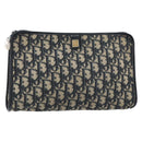 Christian Dior Trotter Canvas Clutch Bag Navy Gold Auth 158531-1