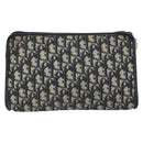 Christian Dior Trotter Canvas Clutch Bag Navy Gold Auth 158531-2