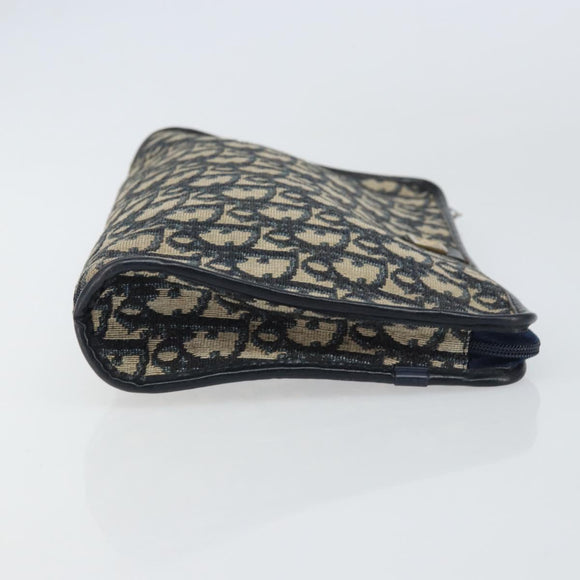 Christian Dior Trotter Canvas Clutch Bag Navy Gold Auth 158531