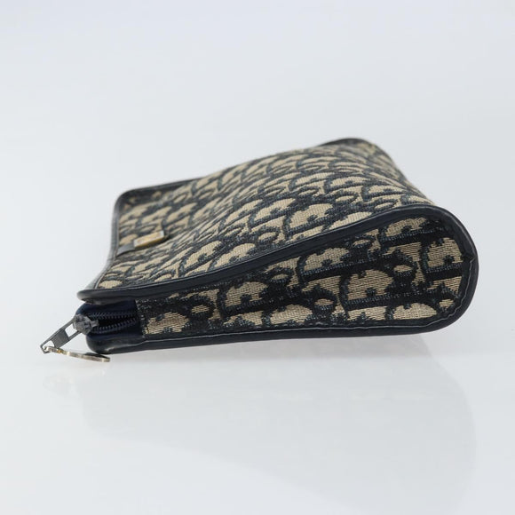 Christian Dior Trotter Canvas Clutch Bag Navy Gold Auth 158531