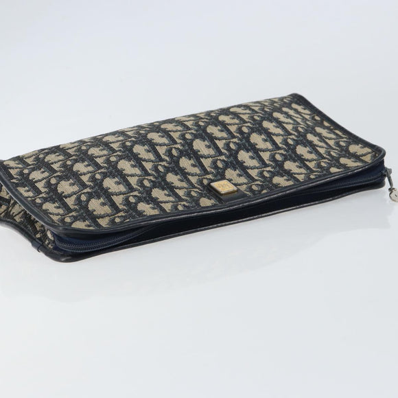 Christian Dior Trotter Canvas Clutch Bag Navy Gold Auth 158531