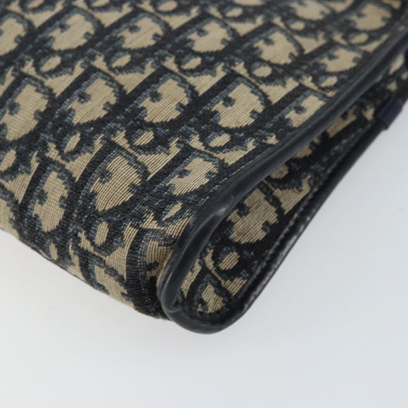 Christian Dior Trotter Canvas Clutch Bag Navy Gold Auth 158531