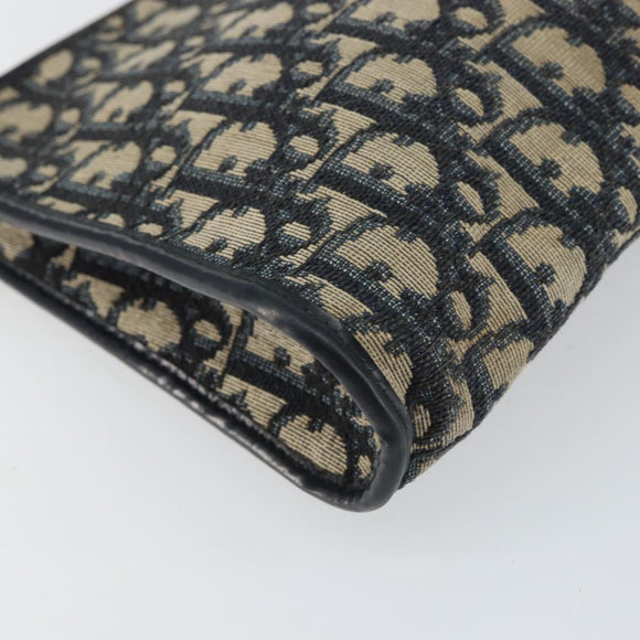 Christian Dior Trotter Canvas Clutch Bag Navy Gold Auth 158531