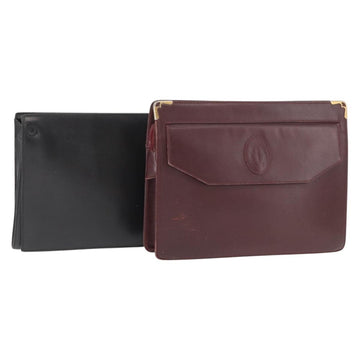 CARTIER Clutch Bag Leather 2 Set Black Bordeaux Auth 158537