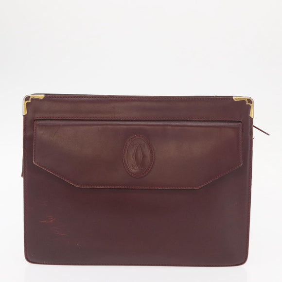 CARTIER Clutch Bag Leather 2 Set Black Bordeaux Auth 158537