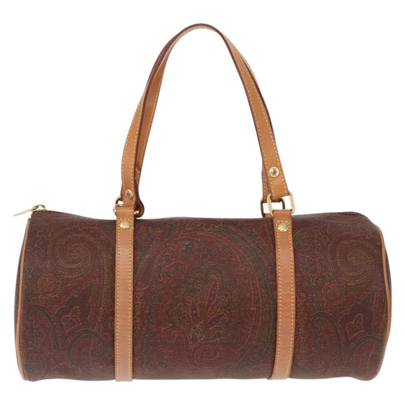 ETRO Paisley Hand Bag PVC Brown Gold Auth 158540