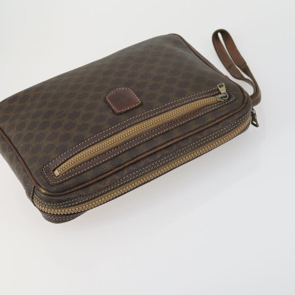 CELINE Macadam Canvas C Sulky Clutch Bag PVC 4 Set Brown Navy Auth 158543