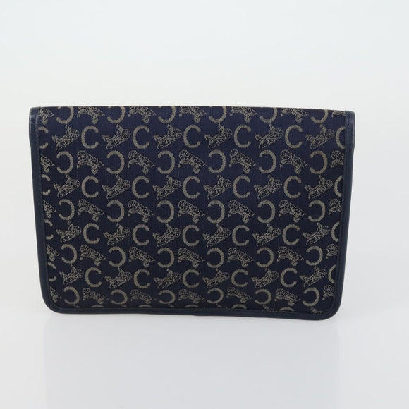 CELINE Macadam Canvas C Sulky Clutch Bag PVC 4 Set Brown Navy Auth 158543