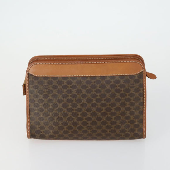CELINE Macadam Canvas C Sulky Clutch Bag PVC 4 Set Brown Navy Auth 158543