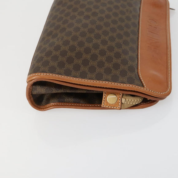 CELINE Macadam Canvas C Sulky Clutch Bag PVC 4 Set Brown Navy Auth 158543