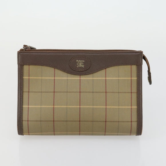 Burberrys Nova Check Clutch Bag Canvas Leather 2 Set Beige Auth 158544