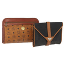 SAINT LAURENT MCM Vicetos Clutch Bag PVC Leather 2 Set Brown Black Auth 158545-1
