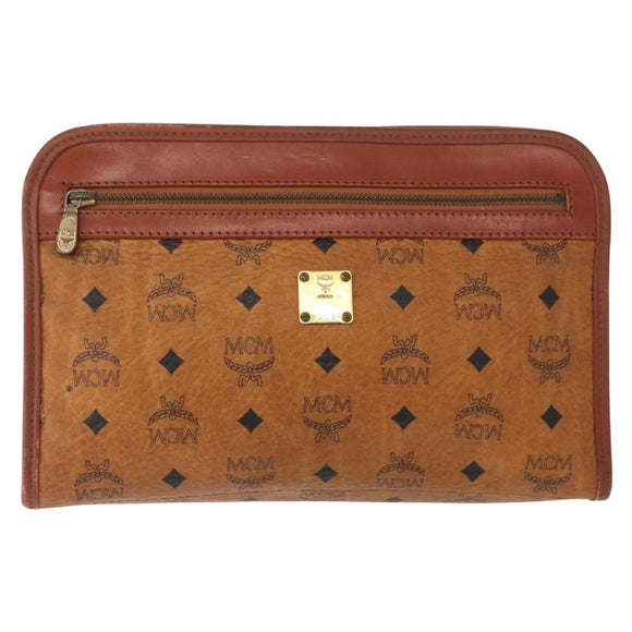 SAINT LAURENT MCM Vicetos Clutch Bag PVC Leather 2 Set Brown Black Auth 158545