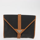 SAINT LAURENT MCM Vicetos Clutch Bag PVC Leather 2 Set Brown Black Auth 158545-9