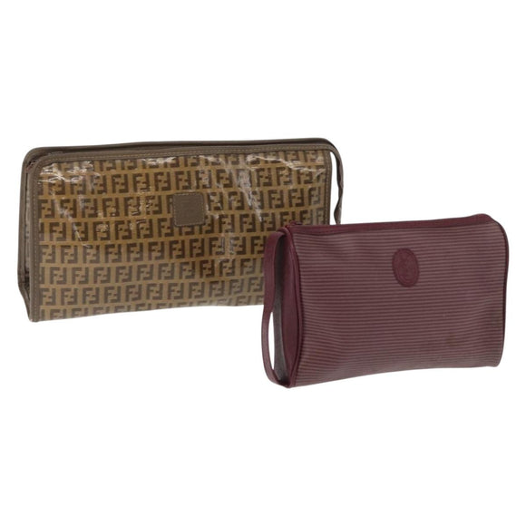 SAINT LAURENT Fendi Zucchino Canvas Clutch Bag 2 Set Beige Bordeaux Auth 158546