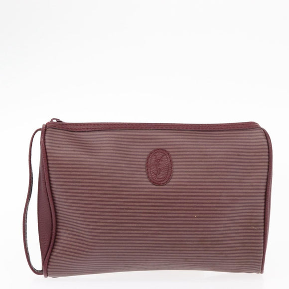 SAINT LAURENT Fendi Zucchino Canvas Clutch Bag 2 Set Beige Bordeaux Auth 158546