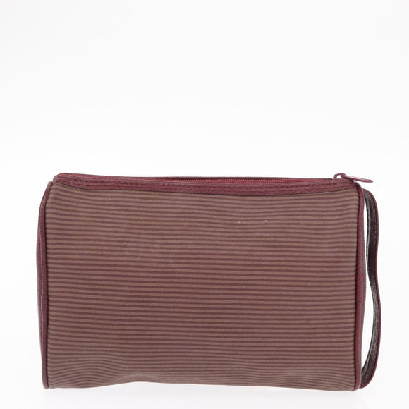SAINT LAURENT Fendi Zucchino Canvas Clutch Bag 2 Set Beige Bordeaux Auth 158546