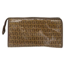 SAINT LAURENT Fendi Zucchino Canvas Clutch Bag 2 Set Beige Bordeaux Auth 158546-3