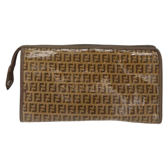SAINT LAURENT Fendi Zucchino Canvas Clutch Bag 2 Set Beige Bordeaux Auth 158546