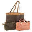 CELINE C Macadam Canvas Bag PVC Suede Leather 3 Set Brown Pink Auth 158549-1