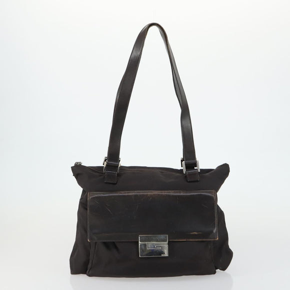 GUCCI Shoulder Bag Canvas Leather 4 Set Black Silver Red Auth 158552