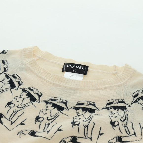 CHANEL Coco Chanel Knit Sweater Cashmere Beige CC Auth 158554SAM