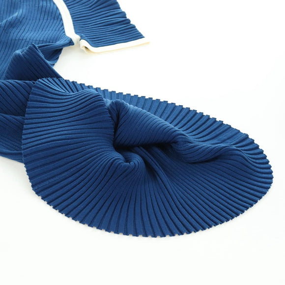 CHANEL Rib Knit Dress Cupra Blue CC Auth 158555M