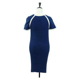 CHANEL Rib Knit Dress Cupra Blue CC Auth 158555M - 0