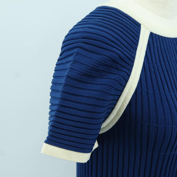 CHANEL Rib Knit Dress Cupra Blue CC Auth 158555M