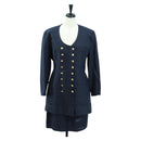 CHANEL jacket Skirt Setup Linen Navy CC Auth 158556M-1