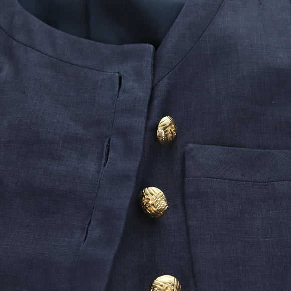CHANEL jacket Skirt Setup Linen Navy CC Auth 158556M