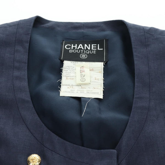 CHANEL jacket Skirt Setup Linen Navy CC Auth 158556M