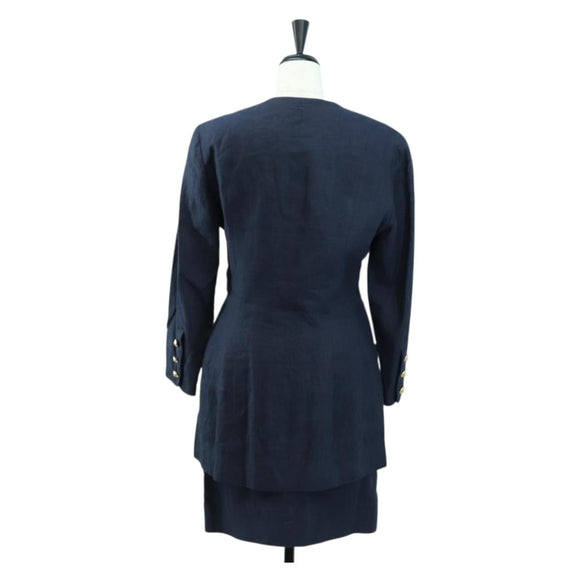 CHANEL jacket Skirt Setup Linen Navy CC Auth 158556M