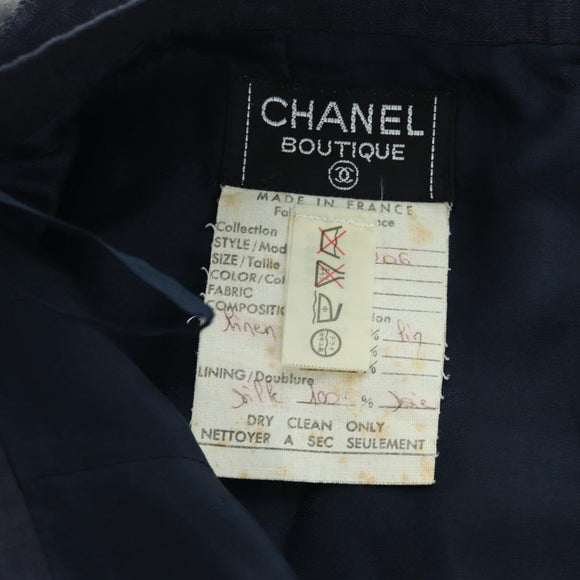CHANEL jacket Skirt Setup Linen Navy CC Auth 158556M